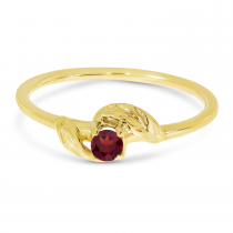 10K Yellow Gold 3mm Round Garnet Birthstone Leaf Ring