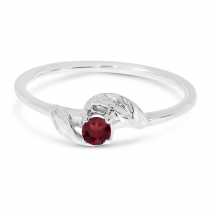 10K White Gold 3mm Round Garnet Birthstone Leaf Ring