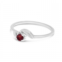 10K White Gold 3mm Round Garnet Birthstone Leaf Ring