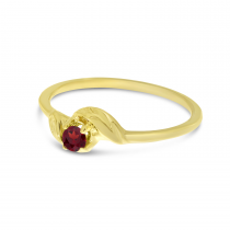 14K Yellow Gold 3mm Round Garnet Birthstone Leaf Ring