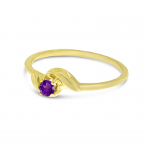 14K Yellow Gold 3mm Round Amethyst Birthstone Leaf Ring