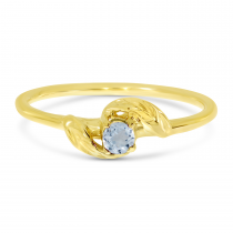 14K Yellow Gold 3mm Round Aquamarine Birthstone Leaf Ring