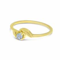 14K Yellow Gold 3mm Round Aquamarine Birthstone Leaf Ring
