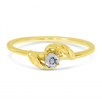 14K Yellow Gold 3mm Round White Topaz Birthstone Leaf Ring