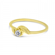 14K Yellow Gold 3mm Round White Topaz Birthstone Leaf Ring