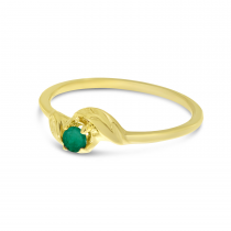 14K Yellow Gold 3mm Round Emerald Birthstone Leaf Ring