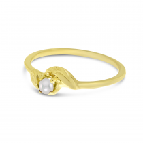 14K Yellow Gold 3mm Round Pearl Birthstone Leaf Ring