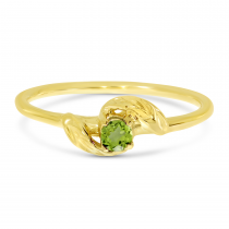 14K Yellow Gold 3mm Round Peridot Birthstone Leaf Ring