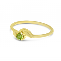 14K Yellow Gold 3mm Round Peridot Birthstone Leaf Ring