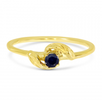 14K Yellow Gold 3mm Round Sapphire Birthstone Leaf Ring