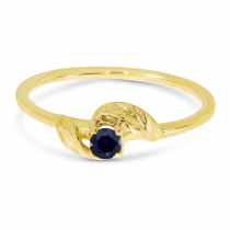 14K Yellow Gold 3mm Round Sapphire Birthstone Leaf Ring