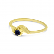 14K Yellow Gold 3mm Round Sapphire Birthstone Leaf Ring