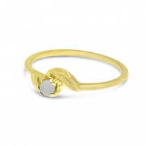 14K Yellow Gold 3mm Round Opal Birthstone Leaf Ring