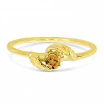 14K Yellow Gold 3mm Round Citrine Birthstone Leaf Ring