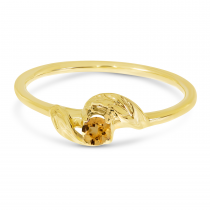 14K Yellow Gold 3mm Round Citrine Birthstone Leaf Ring