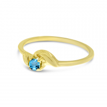14K Yellow Gold 3mm Round Blue Topaz Birthstone Leaf Ring