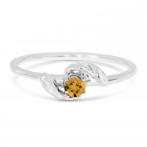 14K White Gold Round Citrine Leaf Birthstone Ring
