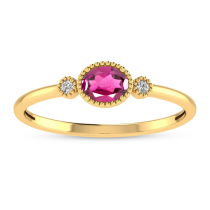 10K Yellow Gold Oval Pink Tourmaline Millgrain Birthstone Ring