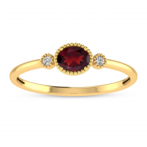 14K Yellow Gold Oval Garnet Millgrain Birthstone Ring