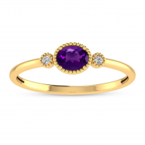 14K Yellow Gold Oval Amethyst Millgrain Birthstone Ring