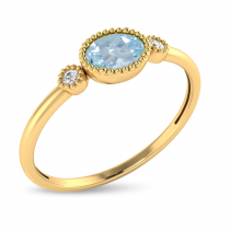 14K Yellow Gold Oval Aquamarine Millgrain Birthstone Ring