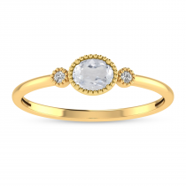 14K Yellow Gold Oval White Topaz Millgrain Birthstone Ring