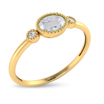 14K Yellow Gold Oval White Topaz Millgrain Birthstone Ring