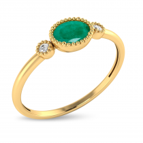14K Yellow Gold Oval Emerald Millgrain Birthstone Ring