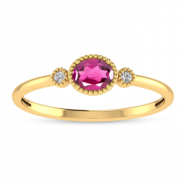 14K Yellow Gold Oval Pink Tourmaline Millgrain Birthstone Ring