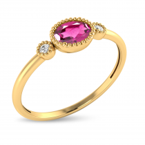 14K Yellow Gold Oval Pink Tourmaline Millgrain Birthstone Ring