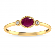 14K Yellow Gold Oval Ruby Millgrain Birthstone Ring