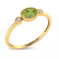 14K Yellow Gold Oval Peridot Millgrain Birthstone Ring