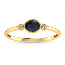 14K Yellow Gold Oval Sapphire Millgrain Birthstone Ring