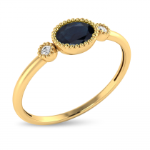 14K Yellow Gold Oval Sapphire Millgrain Birthstone Ring