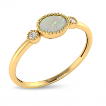 14K Yellow Gold Oval Opal Millgrain Birthstone Ring