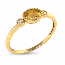 14K Yellow Gold Oval Citrine Millgrain Birthstone Ring