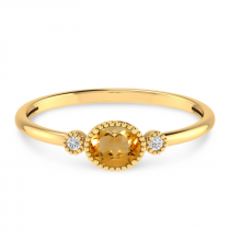 14K Yellow Gold Oval Citrine Millgrain Birthstone Ring