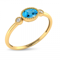 14K Yellow Gold Oval Blue Topaz Millgrain Birthstone Ring