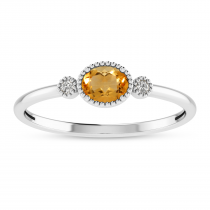 14K White Gold Oval Citrine Millgrain Birthstone Ring