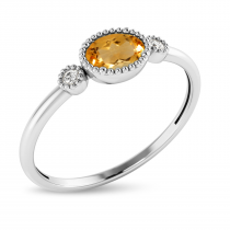 14K White Gold Oval Citrine Millgrain Birthstone Ring