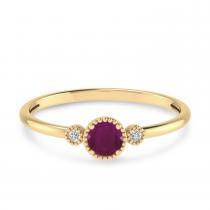 10K Yellow Gold 4mm Round Ruby Millgrain Birthstone Ring