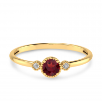 14K Yellow Gold 4mm Round Garnet Millgrain Birthstone Ring