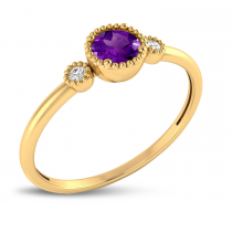 14K Yellow Gold 4mm Round Amethyst Millgrain Birthstone Ring