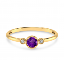 14K Yellow Gold 4mm Round Amethyst Millgrain Birthstone Ring