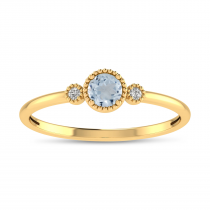 14K Yellow Gold 4mm Round Aquamarine Millgrain Birthstone Ring