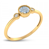 14K Yellow Gold 4mm Round Aquamarine Millgrain Birthstone Ring