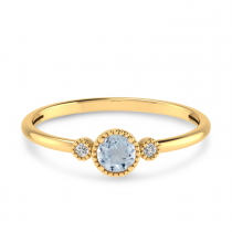 14K Yellow Gold 4mm Round Aquamarine Millgrain Birthstone Ring