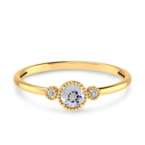 14K Yellow Gold 4mm Round White Topaz Millgrain Birthstone Ring