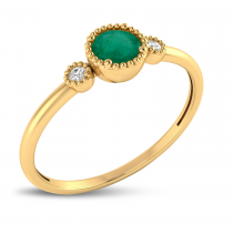 14K Yellow Gold 4mm Round Emerald Millgrain Birthstone Ring
