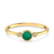 14K Yellow Gold 4mm Round Emerald Millgrain Birthstone Ring
